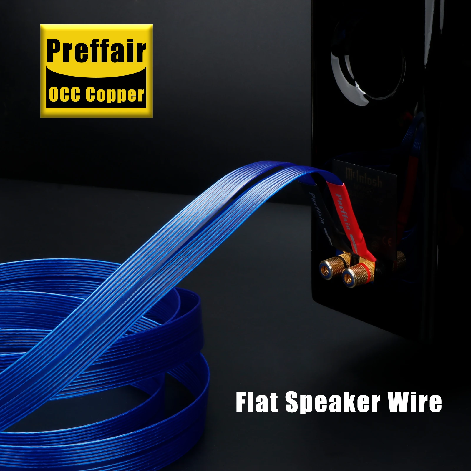 オーディオマニア向けブルースピーカーケーブル バナナ/Yスパッドケーブル 銀メッキOCCスピーカーフラットワイヤー アンプ、DVD、CD用