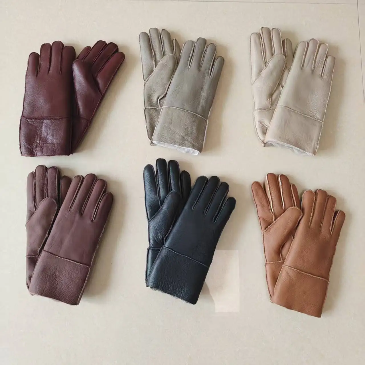 女性用シープスキン手袋-冬用保温-レザー-ファー付き-厚手-アウトドア-防風-サイクリンググローブ-女性用シープスキンファー
