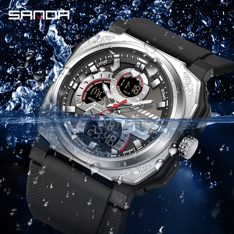 SANDA 3356 Military Men Digital Sports Watches Waterproof Electronic Quartz Wristwatch Mens Clock Orologio da uomo G Style