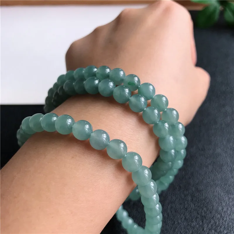 Wholesale Myanmar Multi-Circle Ice Jade Sky 7mm Blue Water round Bead Necklace