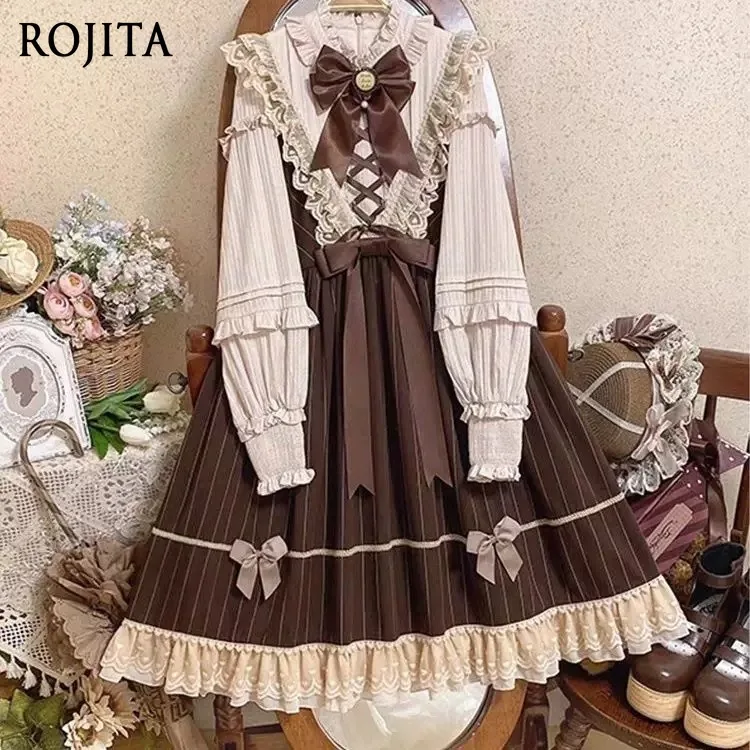 

Brown Sweet Cute Classical Lolita Long Sleeve Dress Women OP Dress Puffy Heavy Craft Lolita Princess Dress Vintage Dresses