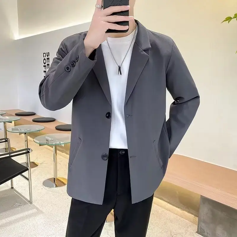 

Loose Fit Men's Casual Jaet Thin Sle Busin Casual Outerwear Polyester Fiber Long Sve Double Breasted Coat