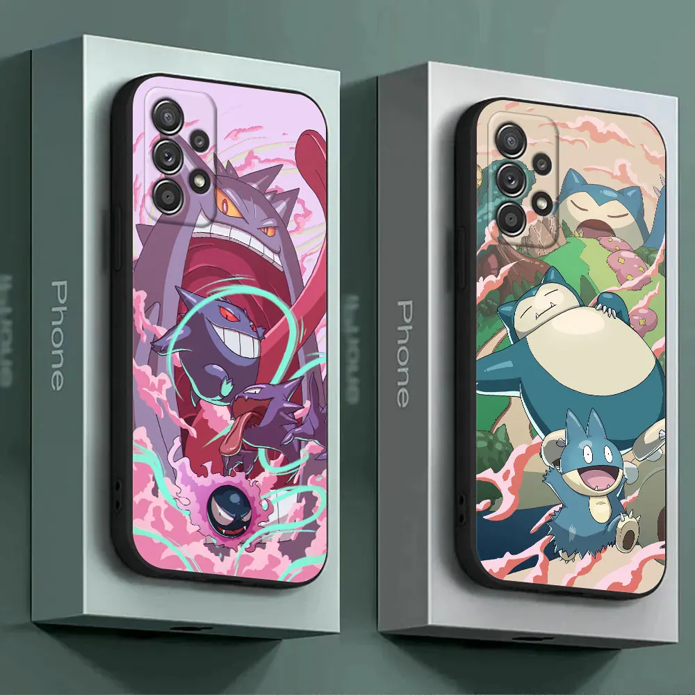 Phone Case For Samsung Galaxy A15 A25 A24 A23 A22 A21S A20s A13 A05S A04 A03 A14 Black Cover Pokemon Squirtle Eevee Gengar Anime