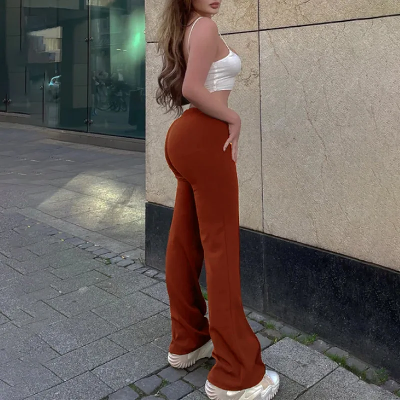 

2024 New Flare Pants For Women Wearing High Waist Slim Solid Color Elastic Pants Korean Design Feel Casual Bell-Bottoms Pants