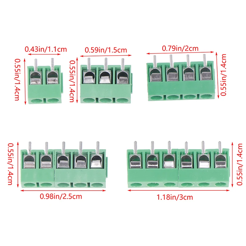 PCB端子台コネクタ,各種キット,5.0mmピッチ,ストレートピン,2 p,3 p,4 p,5 p,6p,10個