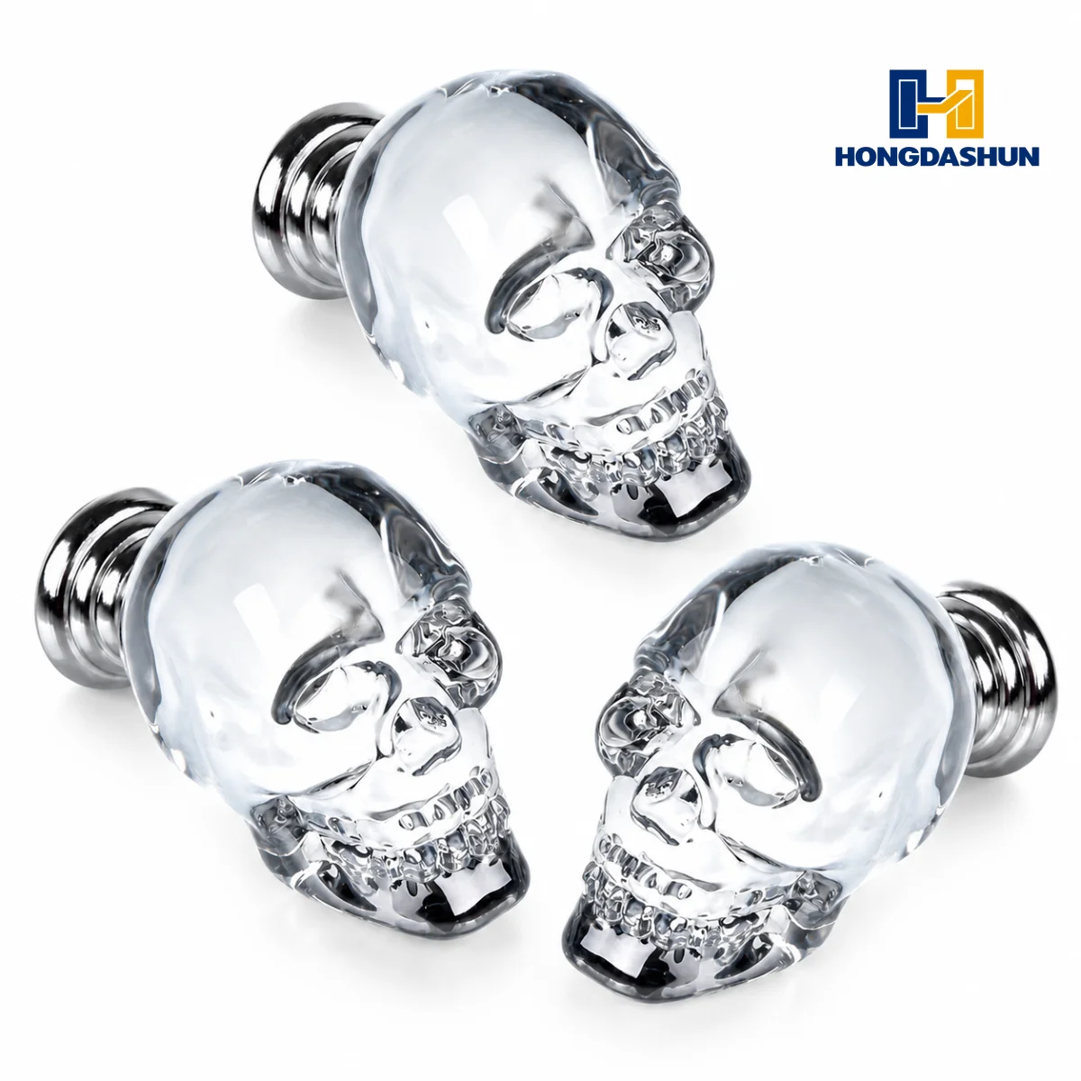 4pcs Halloween Crystal Skull Drawer Knobs, Glass Skull Cabinet Handles for Bedroom Dresser Cupboard Wardrobe Furniture Hardware