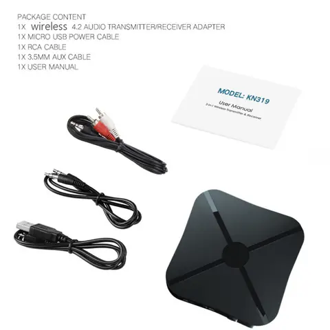 KN326 Bluetooth 5.0 Audio Transmitter Receiver 3.5mm AUX Jack RCA Wireless Music Audio Adapter with Mic for Car PC TV Headphones