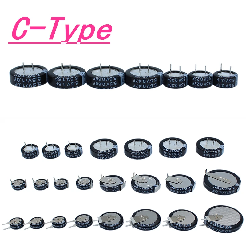 2pcs Capacitor 5.5V 0.1F 0.22F 0.33F 0.47F 0.68F 1F 1.5F 4.0F Super Farad Capacitor H-Type V-Type C-Type Button Capacitance