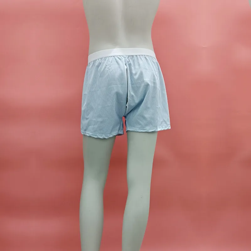 Men's Open Crotch Hidden Zipper Aro Pants with Vertical Strip Decor Summer Breathable Casual Boxers Lounge Crotchless Shorts
