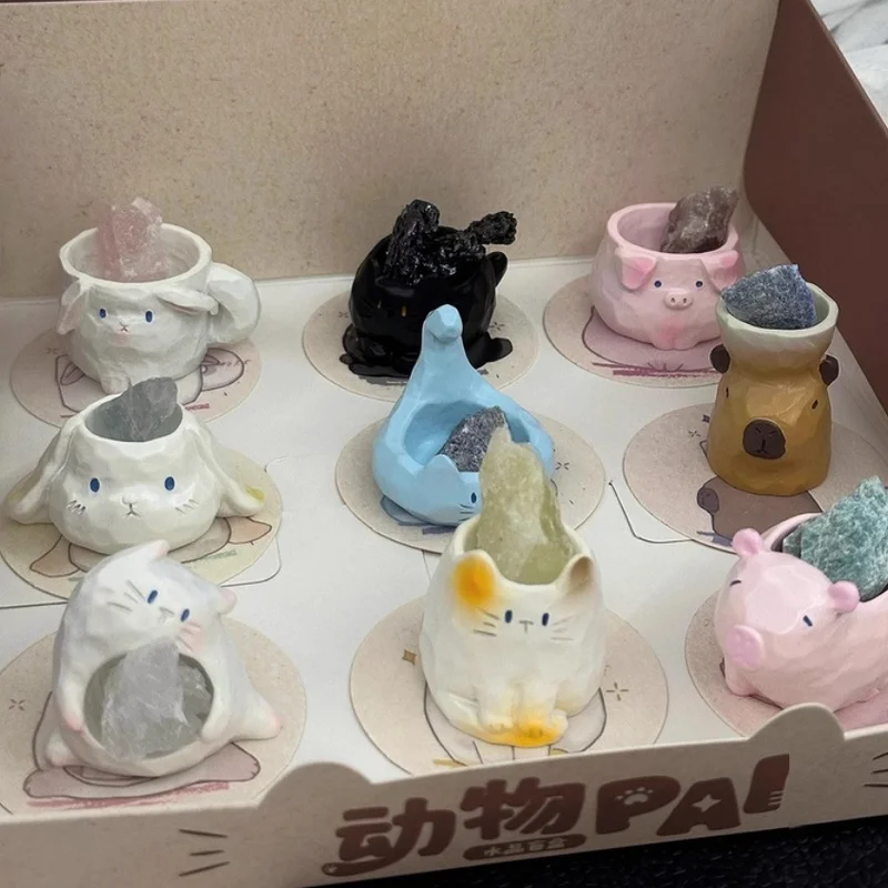 صندوق أعمى كريستالي من Animal Pal، زخرفة صغيرة أصلية مصنوعة يدويًا، هدية عصرية لعيد الميلاد، فاصوليا حجرية أصلية قابلة للجمع