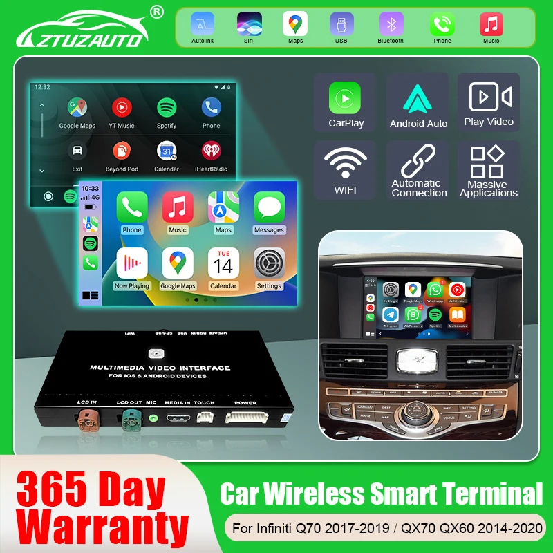 Wireless CarPlay Android Auto for Infiniti QX60 QX70 Q70 Mirror Aftermarket CameraCarPlay Upgrade Retrofit Multimedia Navigation