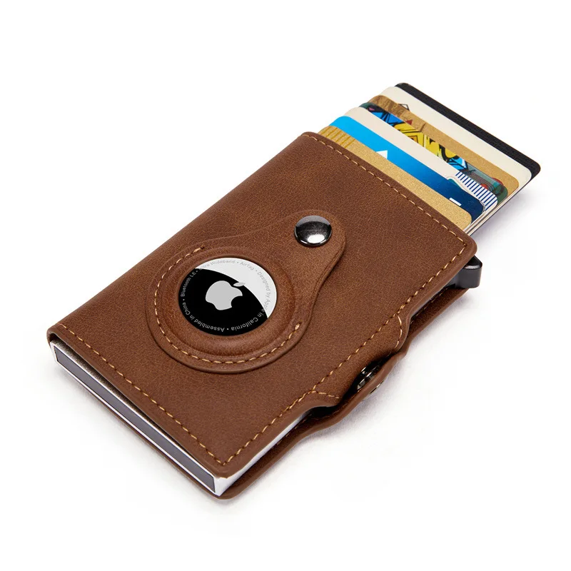 Airtag Men's Wallet New Metal Aluminum Box Case Rfid Anti-theft Swipe Credit Card Holder Genuine Leather Short Zipper Coin Purse