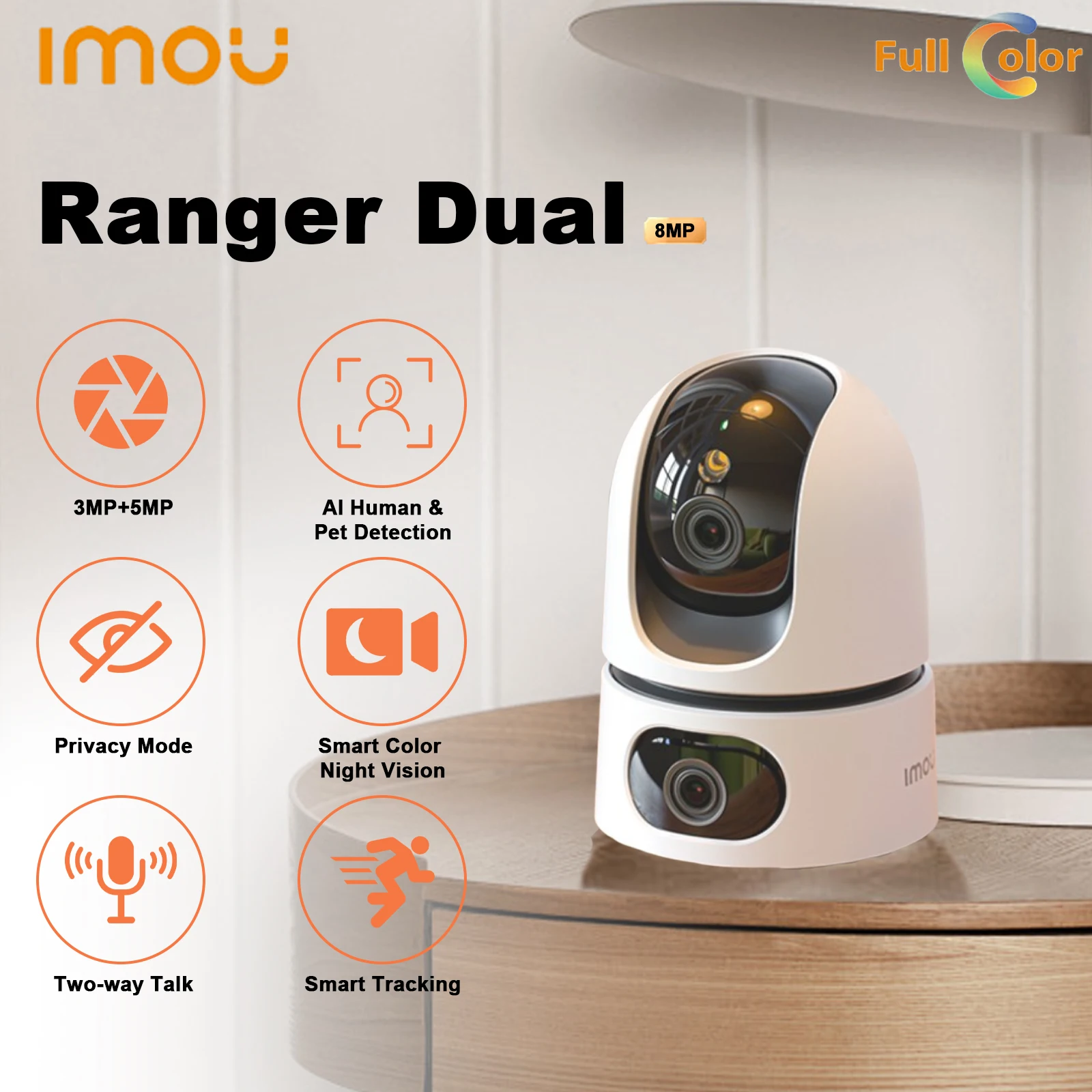 IMOU Ranger Dual 8MP Security Protection 5+3MP Dual Lens WiFi Camera Human&Pet Detection Two-Way Talk Home Security Surveillance