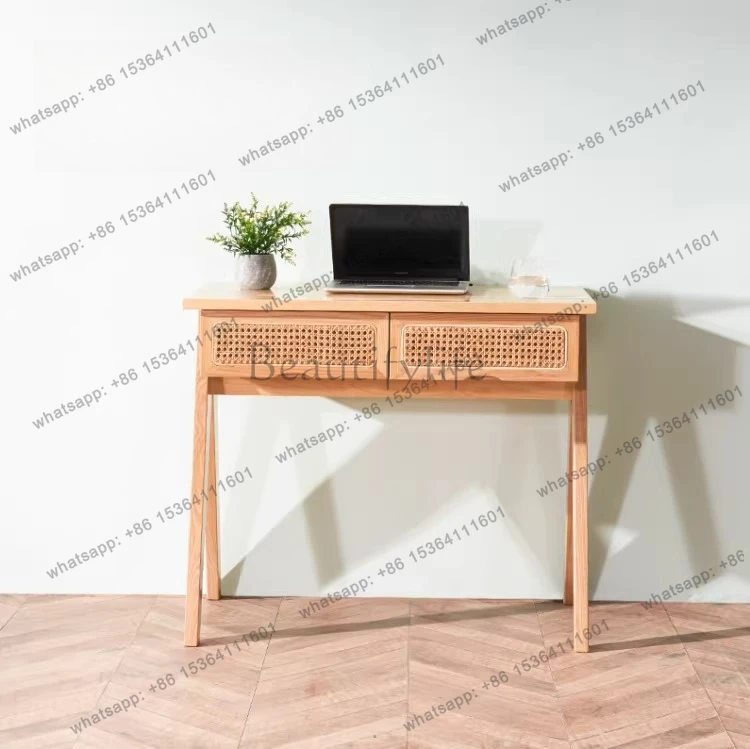Nordic simple solid wood rattan creative office desk European modern living room writing desk