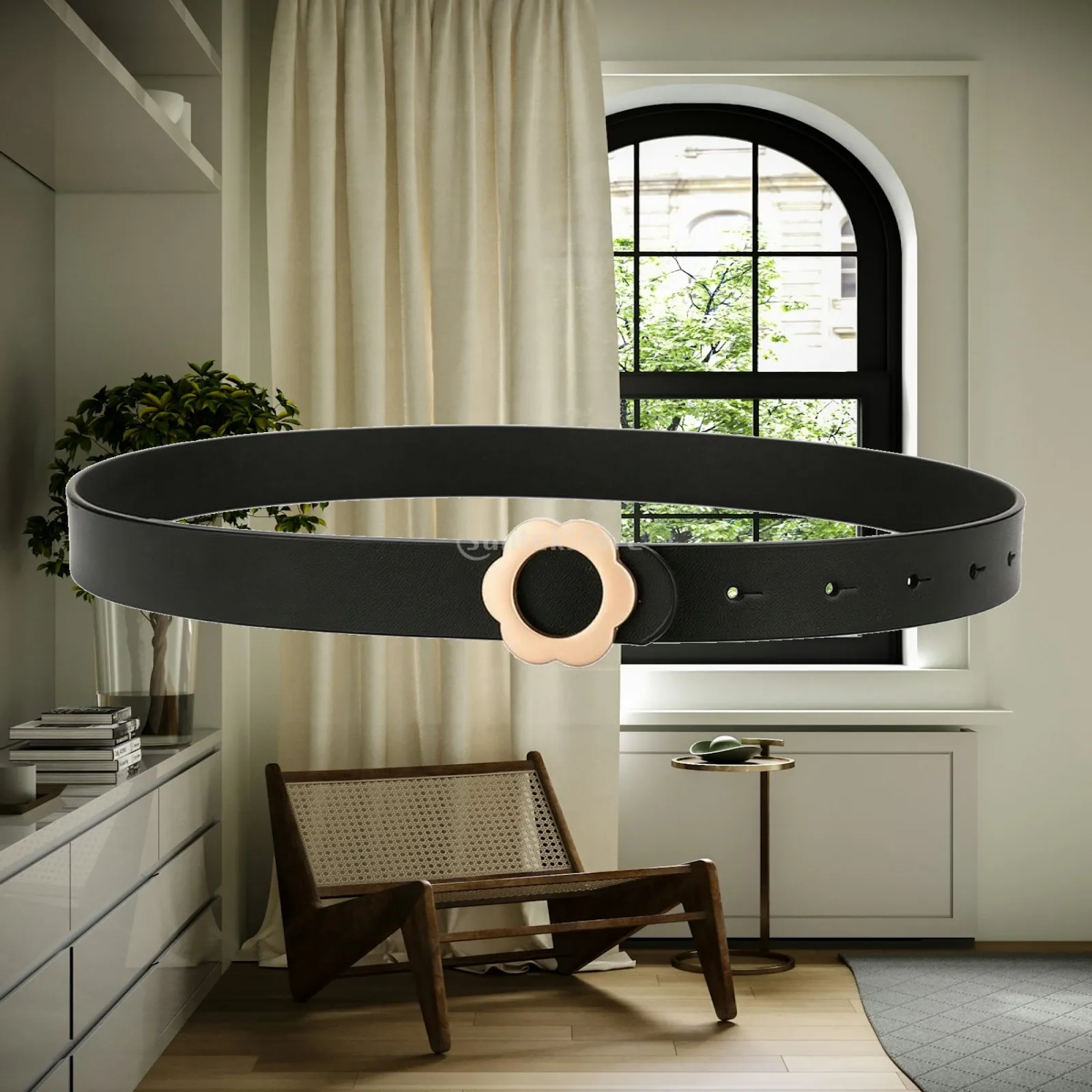 Adjustable Split Cowhide Fashion Belt for Women with Elegant Flower Buckle