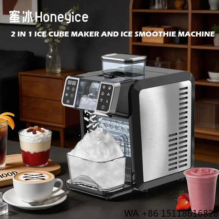 Honeyice SC-6201 Compact 2-in-1 Nugget Ice Maker and Slushy Machine with Universal Bottle-in Inlet for Home and Kitchen