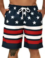 American Flag Swimwear Shorts Men's Beach Shorts Boy Breathable Surfing Board Short Quick Dry Swimsuit Summer Swim Trunks Stripe