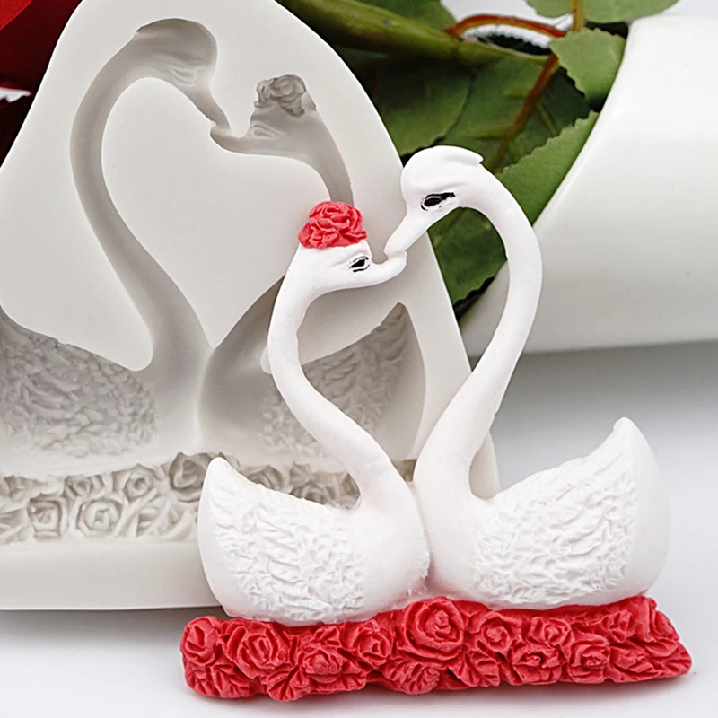 1PC Couple Swan Shape Silicone Mold Fondant Chocolate Resin Aroma Stone Soap Mold For Pastry Cup Cake Decorating Kitchen Tool