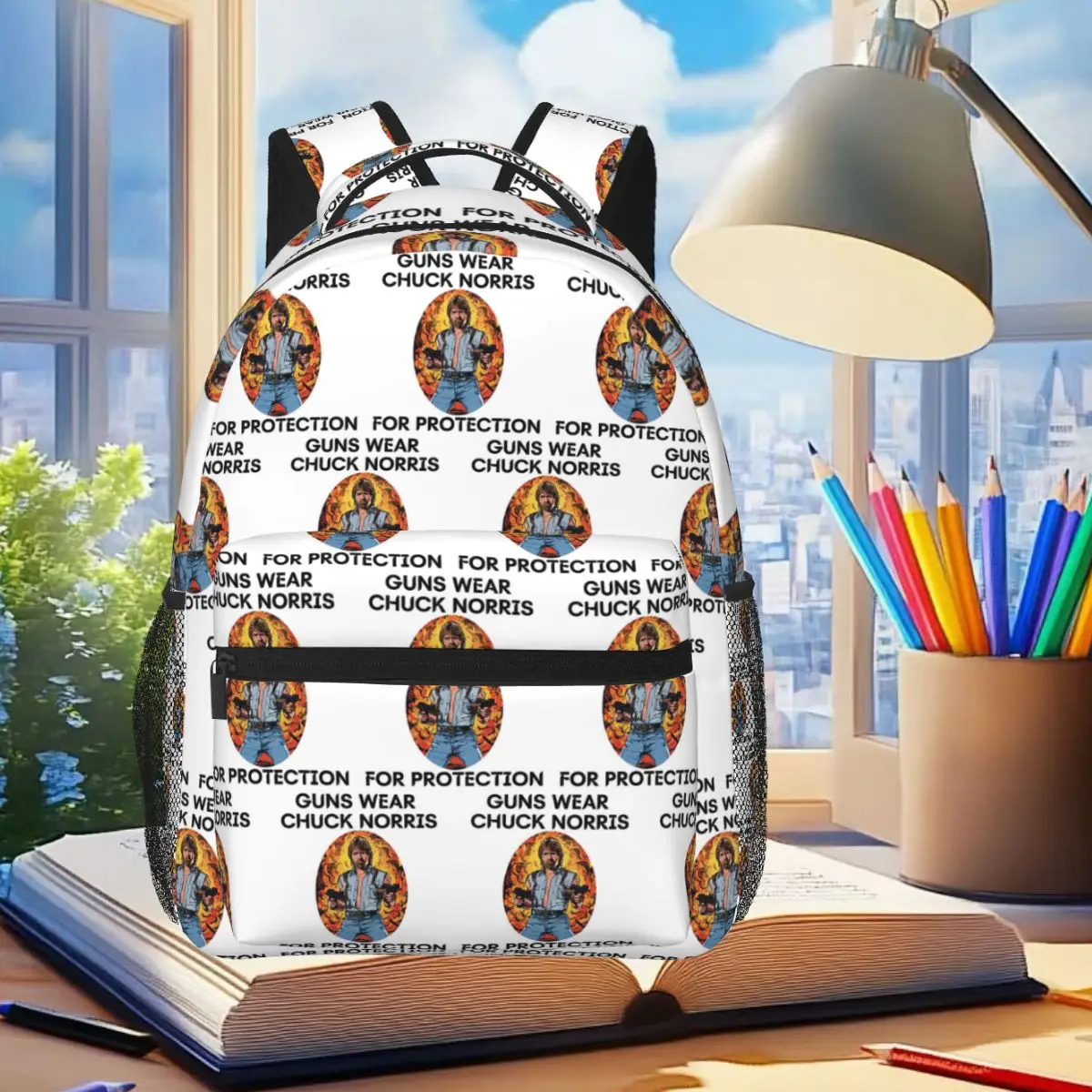 

Guns Wear Chuck Norris... Backpack Student Boys Girls BookBag Kids School Bag Laptop Shoulder Bags for Men Women