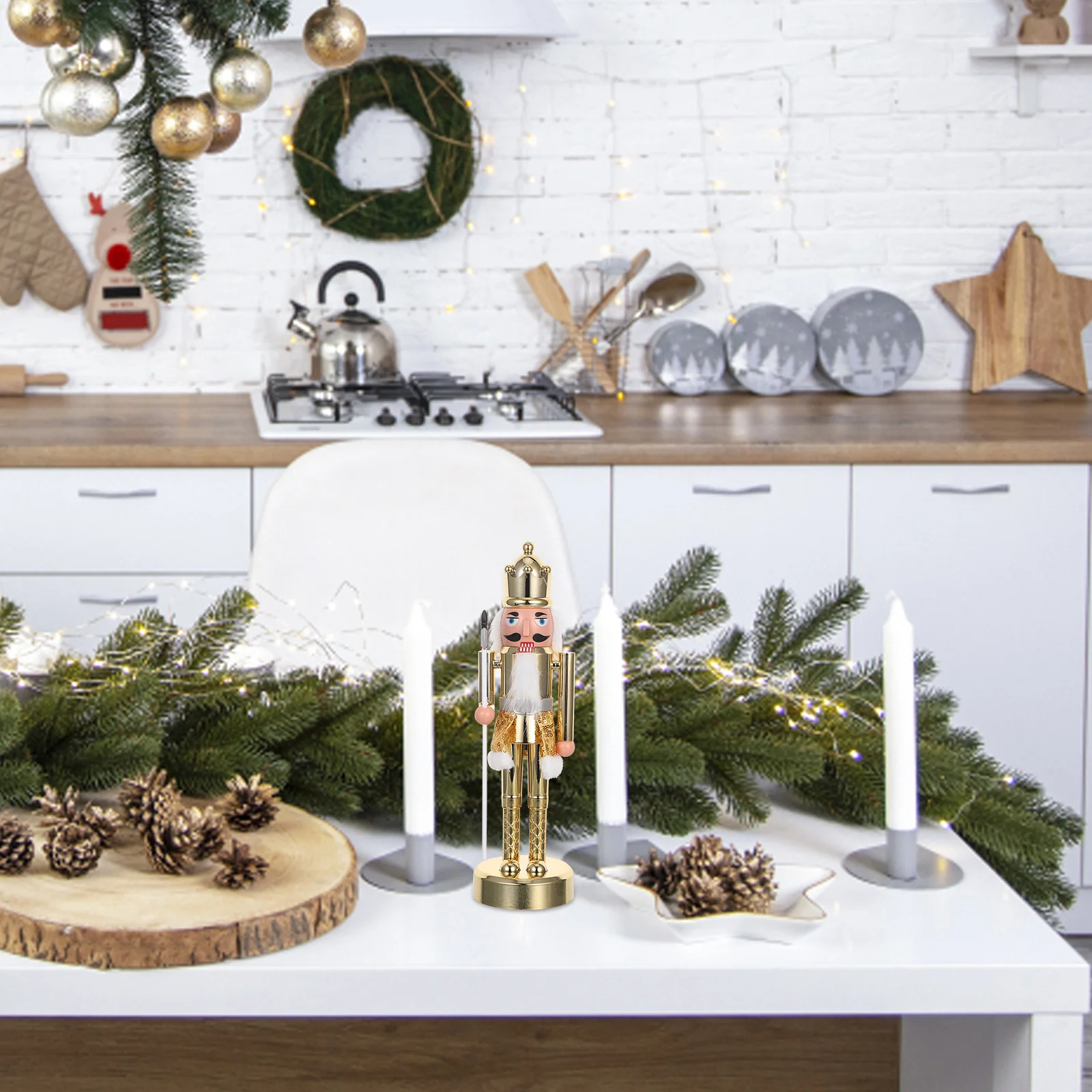 

Holiday Nutcracker Soldier Statue Christmas PVC Decor with Vibrant Painted Design for Mantel Fireplace Table Display