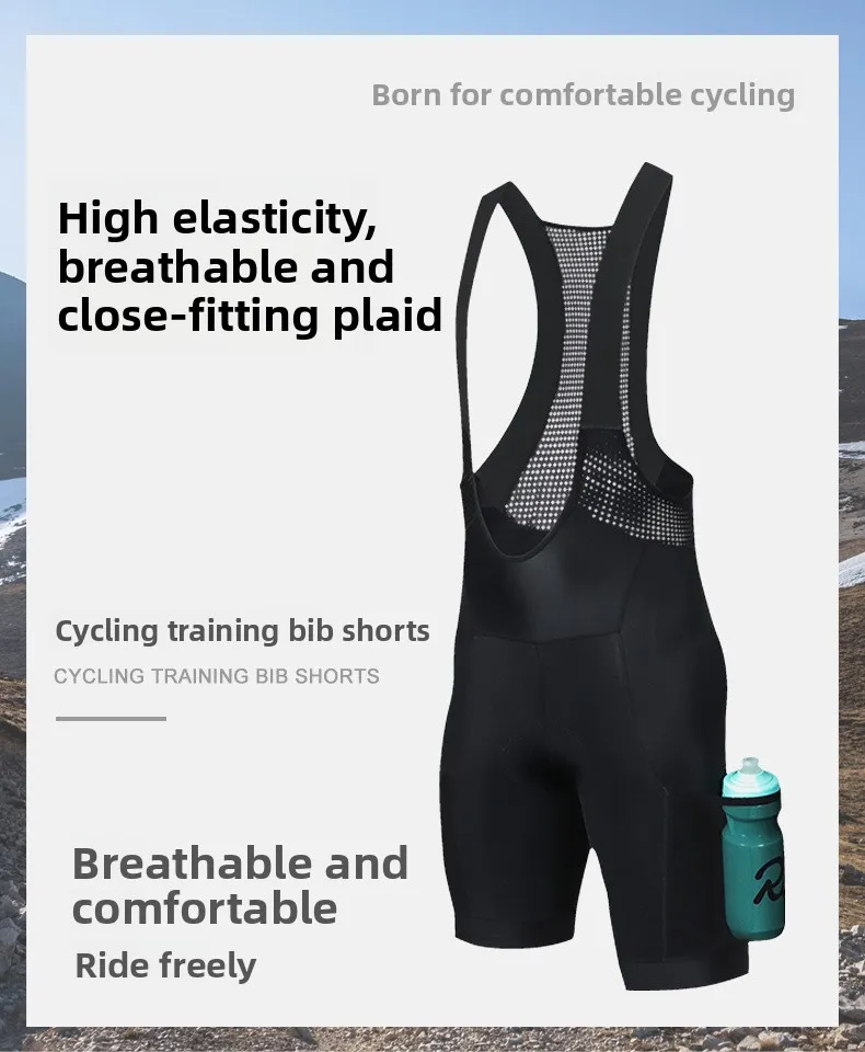 Hiserwa Herren-Radtrikot-Shorts mit 3D-Polsterung, atmungsaktive Fahrrad-Trägerhose mit Seitentasche, MTB-Radtrikot-Shorts – Detail 1