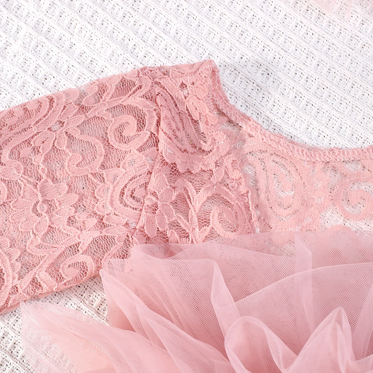 Ylsteed 2-teiliges Set, staubiger rosa Spitzen-Strampler für Neugeborene für Fotoshootings, flauschige Mesh-Spitzen-Fotografie-Outfits mit Stirnband – Detail 8
