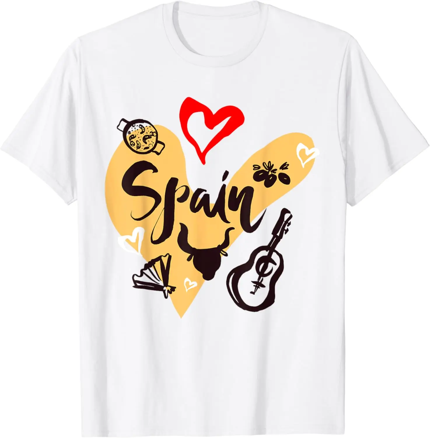 I Love Spain, Cool Spain Doodles Illustration Graphic Design T-Shirt Unisex Summer Streetwear Tops Custom Printed Graphic TShirt