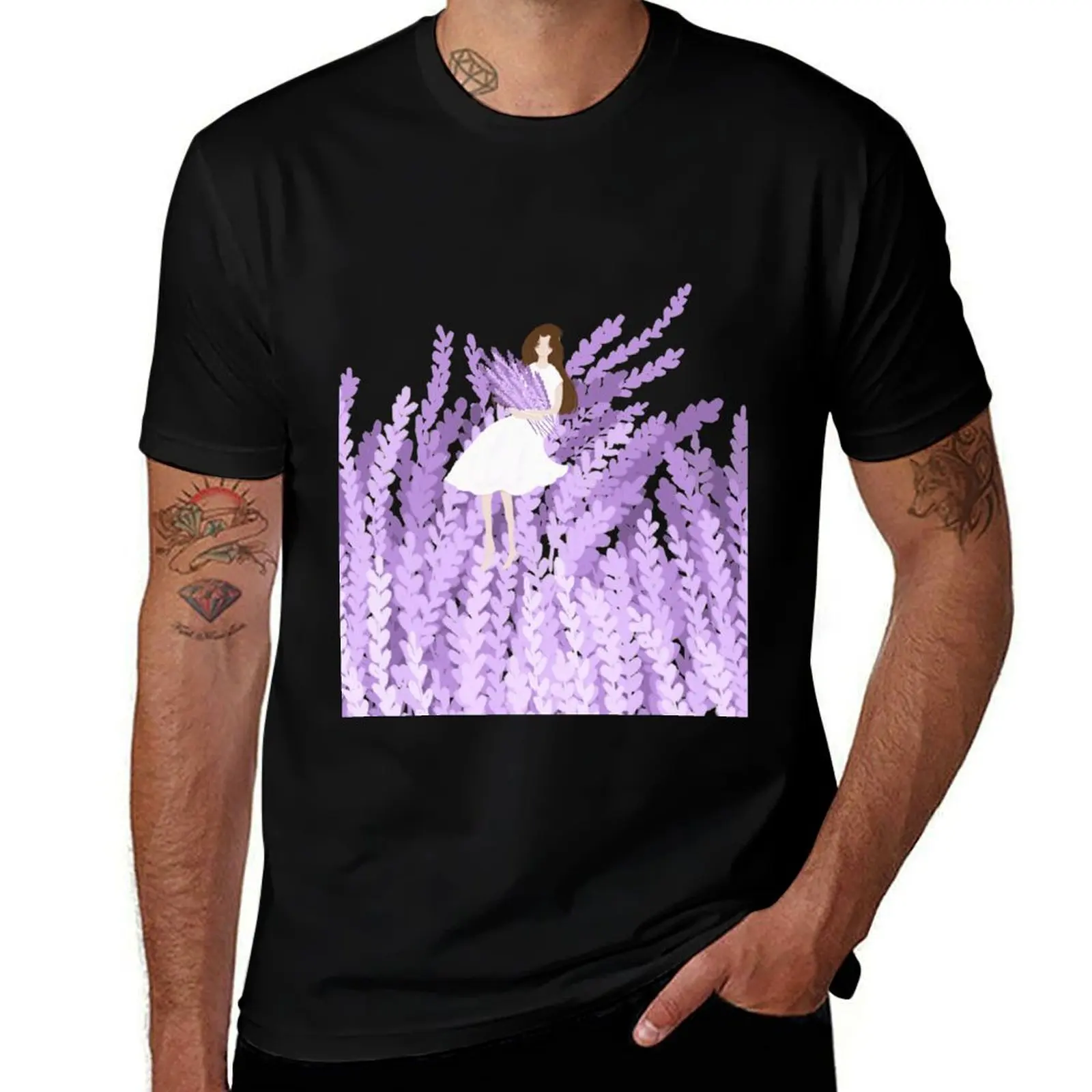 

purple lavender flowers | Girl And Her lavender Garden T-Shirt cotton t shirts high quality cotton tshirt 100% T-Shirt
