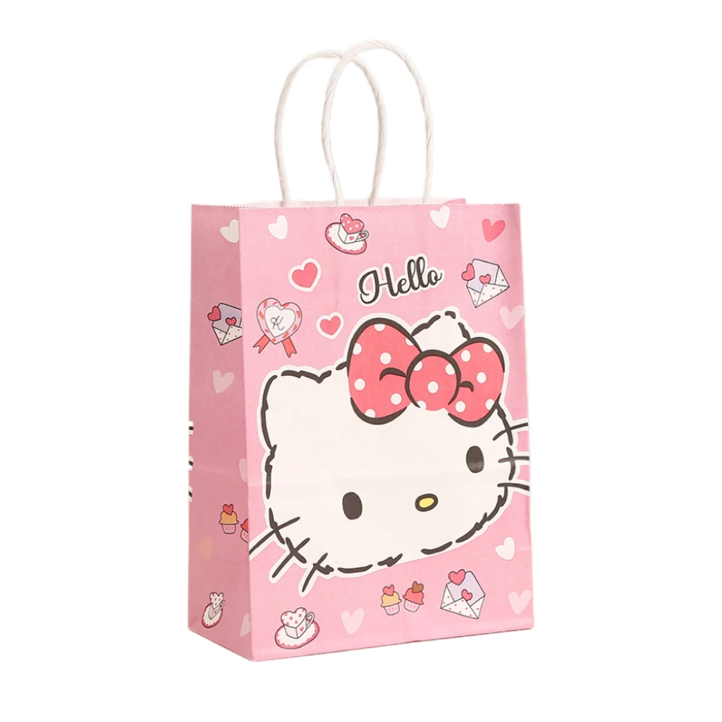 1/2/4/12pcs Sanrio Series Kuromi 21x15x8cm Kraft Paper Bag Anime Cartoon Print Children Party Supplies Candy Gift Bag Handbag