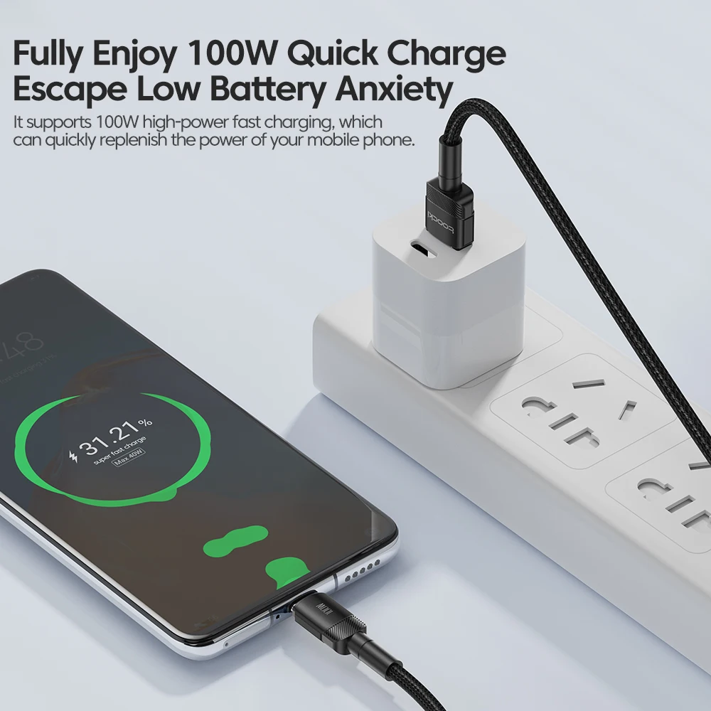 Toocki 100W USB C Cable Super Fast Charge 1M 2M Type C Charger Cable For Huawei Honor Samsung Xiaomi USBC Data Charging Cabo