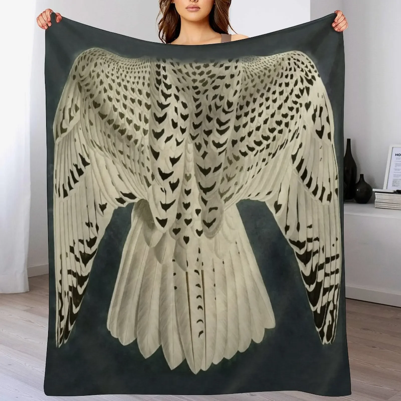 Wings / Fragments of Iceland or Jer Falcon by J.J.Audubon / Vintage birds / Feathers Texture dark background Throw Blanket