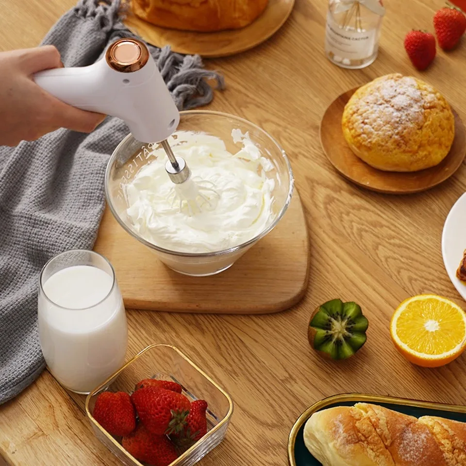 Batidora de mano inalámbrica, batidor eléctrico recargable, portátil, para desayuno y tortitas