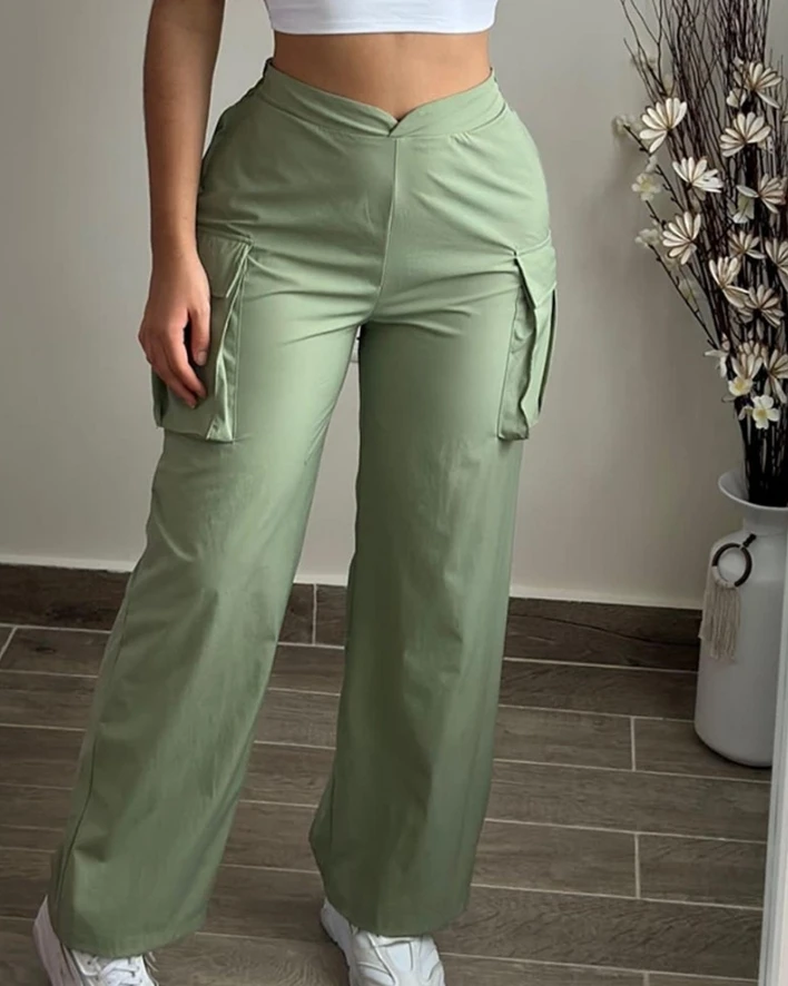 

Womens Trousers 2024 Fashion New Casual Solid Pocket Design High Waist Straight Leg Cargo Pants Baggy Sweatpants Oversized Pants