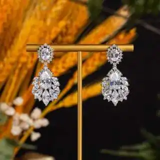 

HIBRIDE Vintage Elegant sliver color Earrings Women's Dress Decoration Light Luxury Jewelry Nigerian Wedding Holiday Gift E374