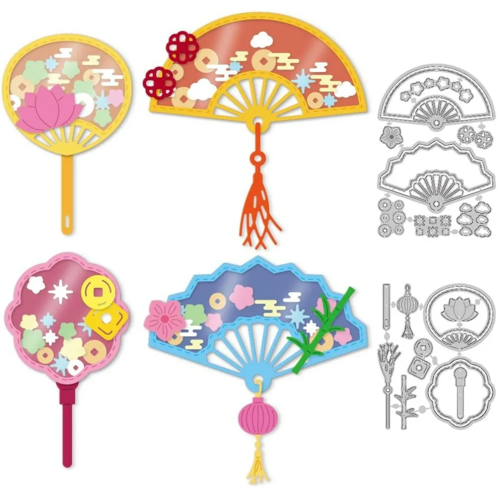 4 Styles Fan Shaker Cutting Dies Card Making Die Cut Summer Fan Frame Carbon Steel Die Cuts Stencils Blessing Card