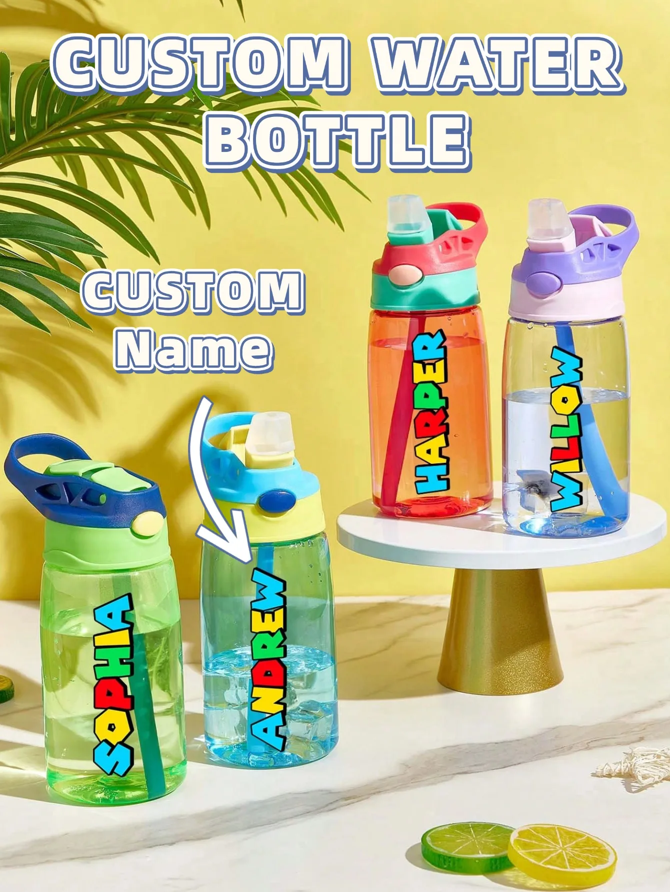 1pc Custom Water Bottle Personalized Name Cup with Straw and Lid 16oz 480ml Gift for Him Her Home Office