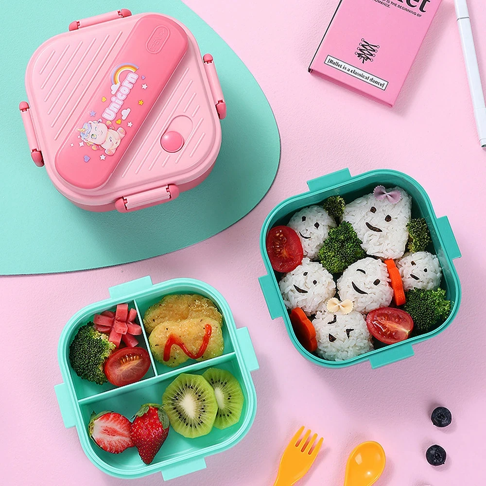 Microwaveable Kids Bento Box Portable Cartoon Snack Box with Fork and Spoon Student Lunch Box Outdoor snack box