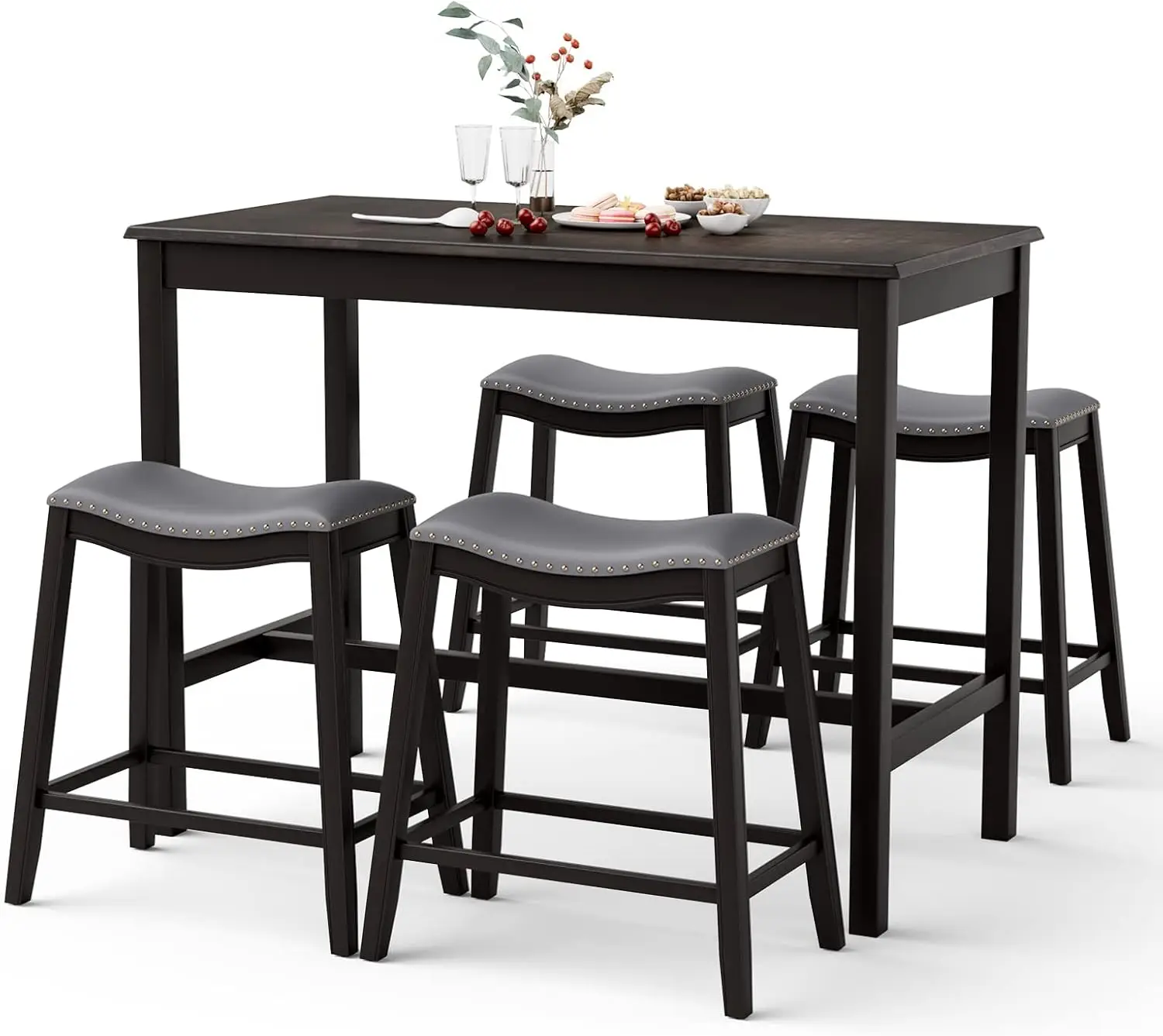 Conjunto de mesa Goflame-Bistro para 4, altura do balcão, mesa de bar com 4 fezes estofadas, cozinha moderna, 5 peças