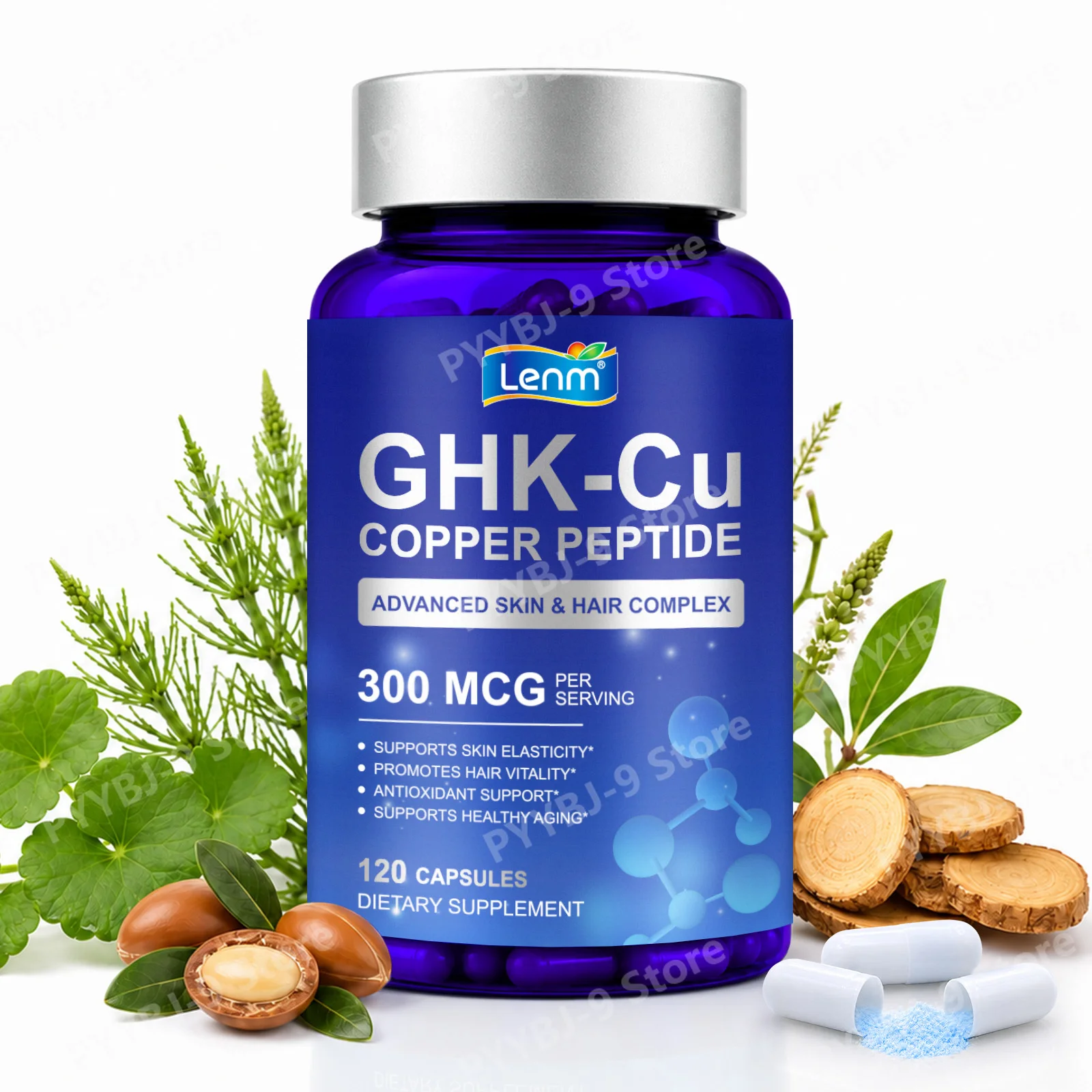 Lenm GHK‑Cu Copper Peptide Capsules 120ct Supports Skin Elasticity & Hair Growth Antioxidant Anti‑Aging Blue Copper Peptide