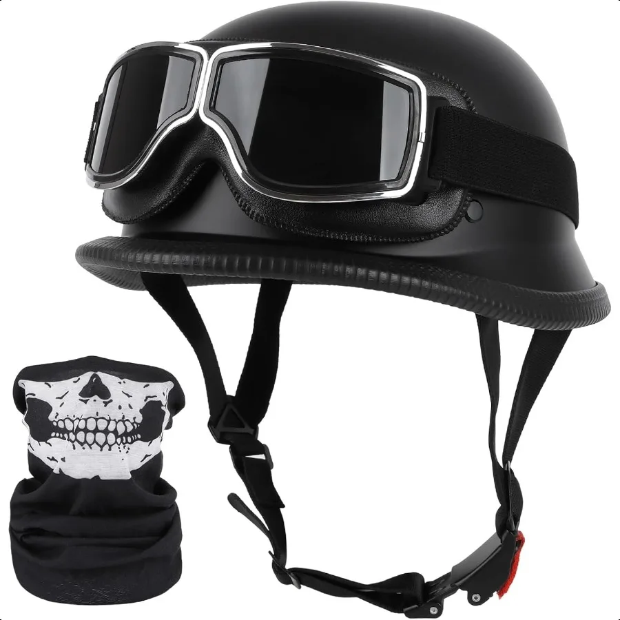 

German Style Motorcycle Half Helmet Lightweight Motorcycle Helmets DOT Appd Adult Men Women Retro Half Face Helmet with Goggle