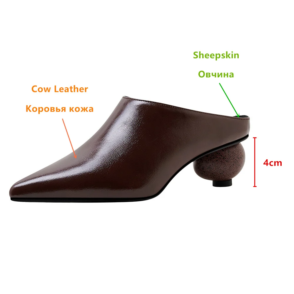 Aucegi Sexy Strange Style Round Heel Mules Ladies Classical Simplicity Genuine Leather Slippers Women Pointed Toe Slip On Shoes