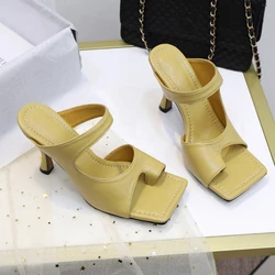 New Design High Quality Women Sandals Solid Color 7cm Stiletto Fashion Peep Toe Women Shoes Hand-made Square Toe Zapato De Mujer