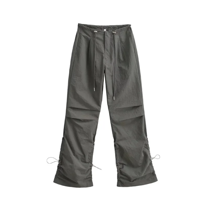 Vintage Casual Men's Women's Wide Leg Pants Elastic Waist Cargo Pants American Style Army Uniform Black Yellow Green