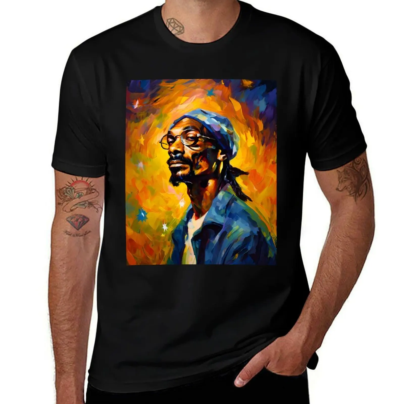 Dogg in Van Gogh Style T-Shirt boys animal print summer tops man t shirt anime clothes big and tall t shirts for men