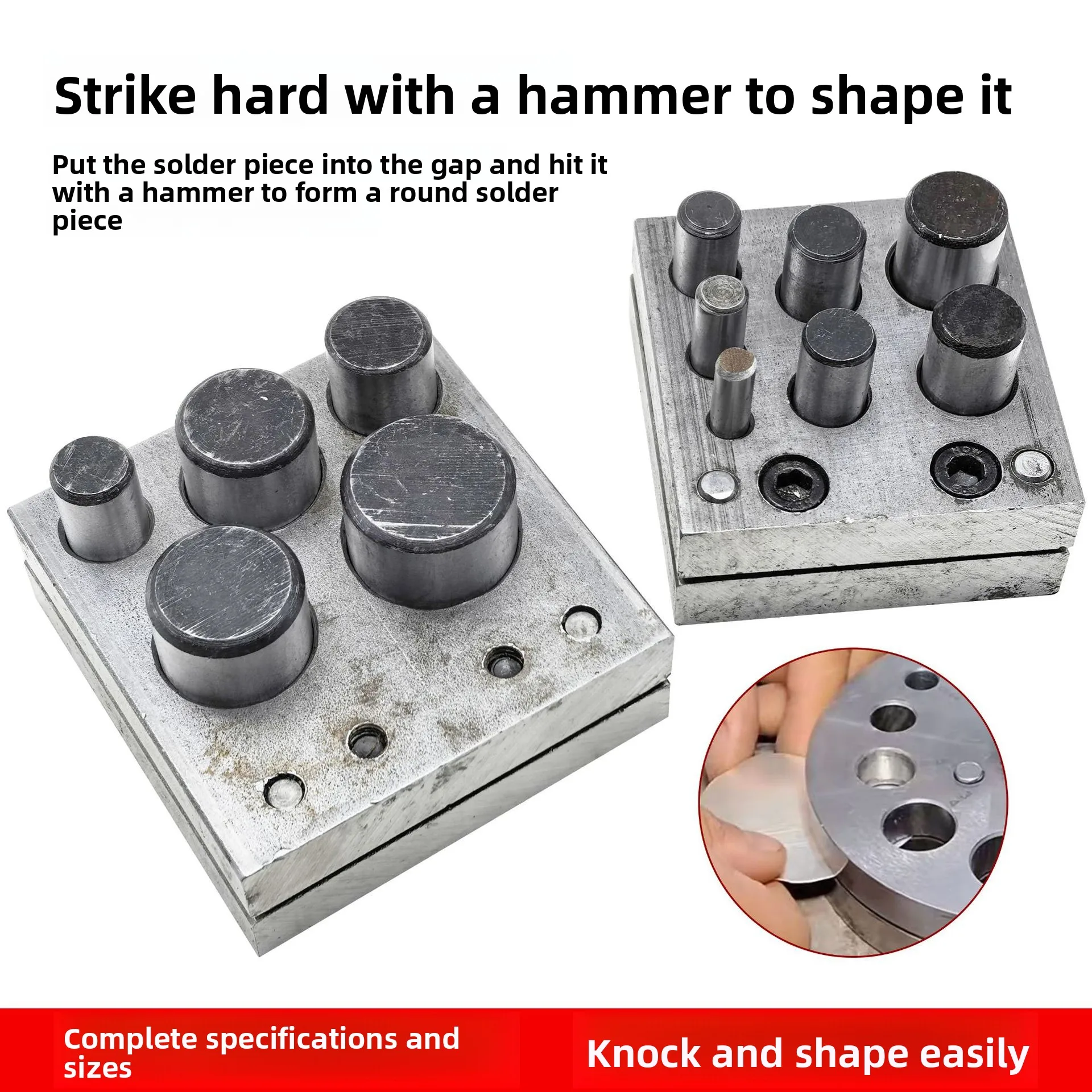 Multifunctional Hole Punch Mold for Gold Silver Copper Sheet Craft - 5-in-1 Square Stamping Block Durable Steel Jewelry tools