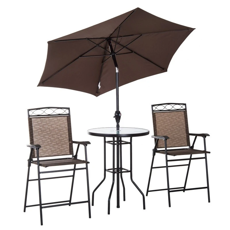 Brown Outdoor Bistro 2-piece set with 6 adjustable parasols Terrace Bar furniture