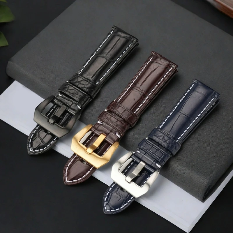 For Panerai 1950 PAM441 111 380 382 Crocodile Leather Watch Strap 22 24 26mm Men Genuine leather watchband Wristband Accessories
