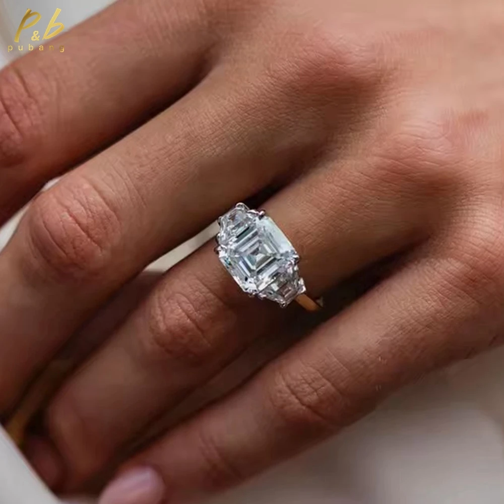 

Кольцо PuBang 3EX VVS1 D Цвет из настоящего муассанита 6-каратного огранки Asscher Двухцветное 10-каратное желтое белое розовое золото с ремешком-пасьянсом 2,2 мм