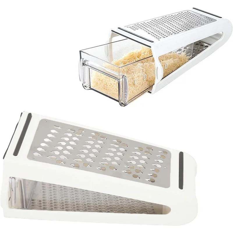 Stainless Double-sided Blades Cheese Vegetables Grater Carrot Cucumber Slicer Cutter Box Container Kitchenware Kitchen Tools