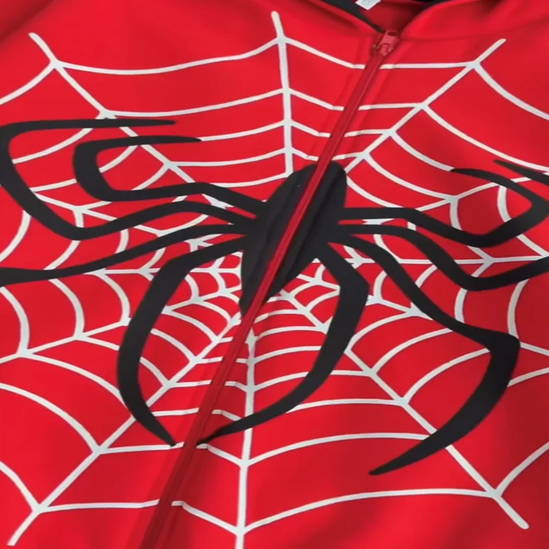 Spider Web Red Graphic Hoodies Women\'s Clothing Warm Harajuku Vintage Grunge Y2k Zip Up Oversized Streetwear Sweatshirt Top Coat